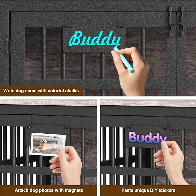 EasyCom 41"/33"/27" Dog Crate Furniture with Name Tag, Heavy Duty Dog Kennel Indoor for Medium Dogs, Double-Doors Sturdy Metal Dog Cage for Anxiety Dog, Decorate House as TV Stand, End Table