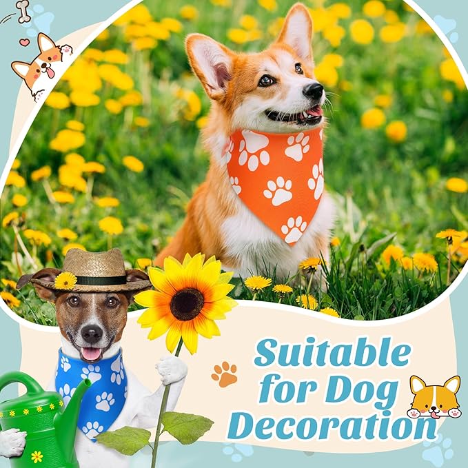 Sanwuta 60 Pcs Colorful Paw Print Dog Bandanas Bulk Soft Triangle Scarves for Pets Party Costume Doggie Walking Photo Props Bibs for Pets Shops Adoption Events National Dog Day Gifts
