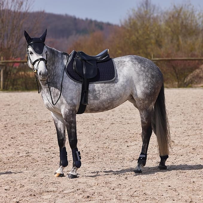 HORZE Adepto Padded All Purpose Quilted Equestrian Saddle Pad for Horses with Two-Tone Trim