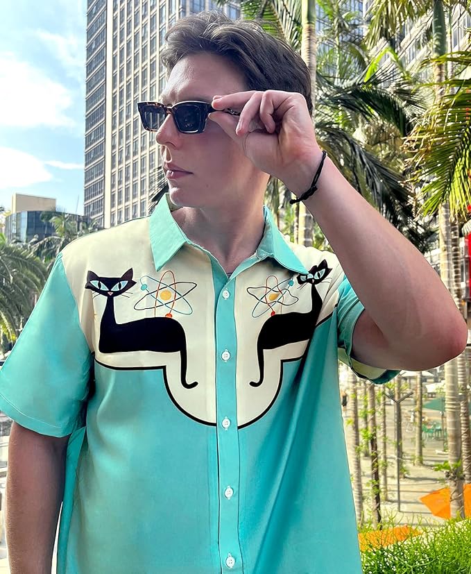 Men’s Hawaiian Shirt Western Cowboy Symmetrical Print Short Sleeve Button Down Casual Beach Holiday Summer Shirt