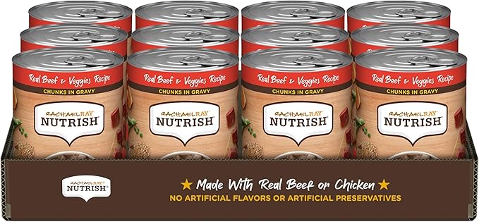 Nutrish Real Beef & Veggies Recipe Whole Health Blend Chunks in Gravy Wet Dog Food, 13 oz. Can, 12 Count, Packaging May Vary (Rachael Ray)