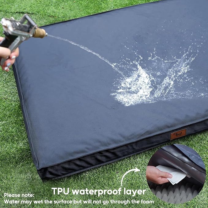 Outdoor Waterproof Dog Bed, Dog Bed for Medium Dogs, Orthopedic Egg Foam Pet Bed with Washable and Removable Oxford Cooling Cover, Navy