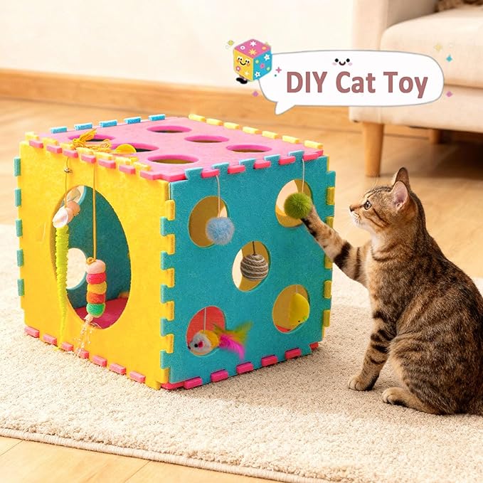 Cat Houses with 40 Cat Toys for Indoor Cats, Cute Cat Bed Cave for Multiple Large Cats, Kitten Toys for Indoor Kittens, 17 Inches