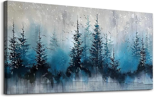 hyidecorart Large Wall Art For Living Room Framed Wall Decor For Office Bedroom Decoration Scenery Abstract Wall Painting Misty Forest Trees Pictures Artwork Canvas Prints Home Room Decor 48"X 24"