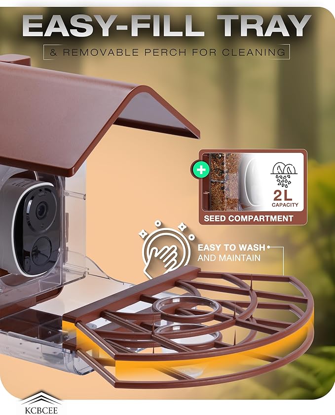 Smart Bird Feeder with Camera Solar Powered - 2K HD Live Video - AI Bird Recognition - Instant App Alerts - Weatherproof Design - Birdwatching for Nature Lovers - Capture Wildlife