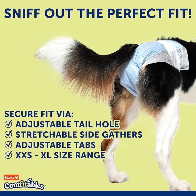 New! Hartz® Comfitables® Disposable Dog Diapers, Size Medium 12 Count, Comfortable & Secure Fit, Easy to Put On, Super Absorbent Male and Female Diaper