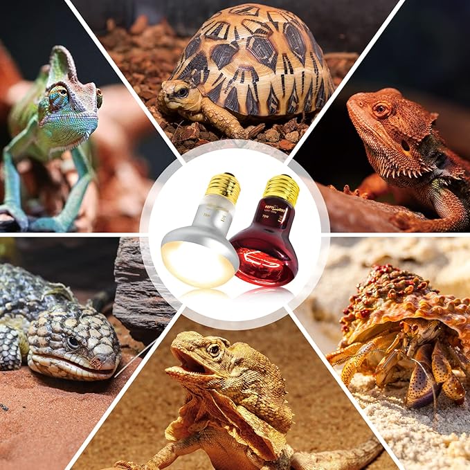 REPTI ZOO 75W Reptile Heat Lamp Bulb, 2PCS Day & Night Basking Spot Light Combo Pack Includes Infrared Heat Lamp and UVA Daylight Heating Lamp Basking Light