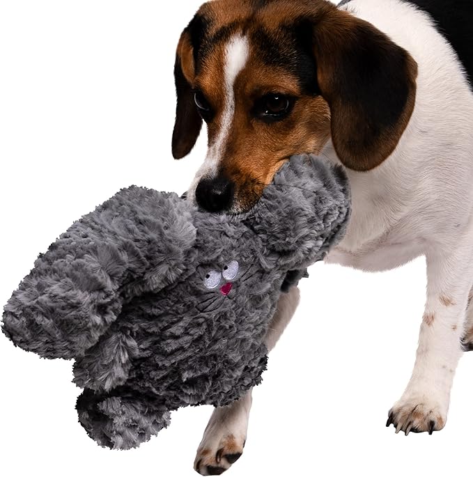 goDog PlayClean Rabbit Squeaky Plush Dog Toy with Odor-Eliminating Essential Oils, Chew Guard Technology - Gray, Large