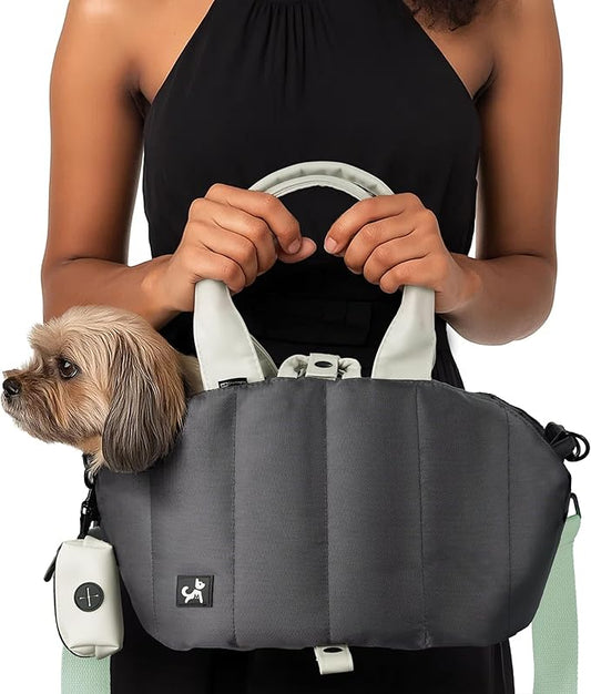 Sytopia Small Dog Carrier Purse, Portable Pet Carrier Tote Carrier with Pockets, Adjustable Safety Leash, Waterproof Dog Travel Bag, Travel Pets Purse up to 4 Lbs, Dark Grey
