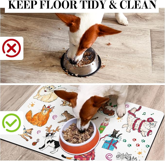 Absorbent Pet Supplies - Non-Slip Cat & Dog Food & Water Mat - Quick Dry
