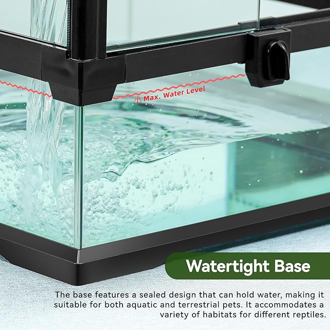 24x18x18'' Glass Reptile Tank Front Opening Terrarium Suitable for Leopard Geckos, Snakes, Tree Frogs, Chameleons,Watertight Base, Ventilated Metal Mesh Top, Pre-Drilled Cable Holes