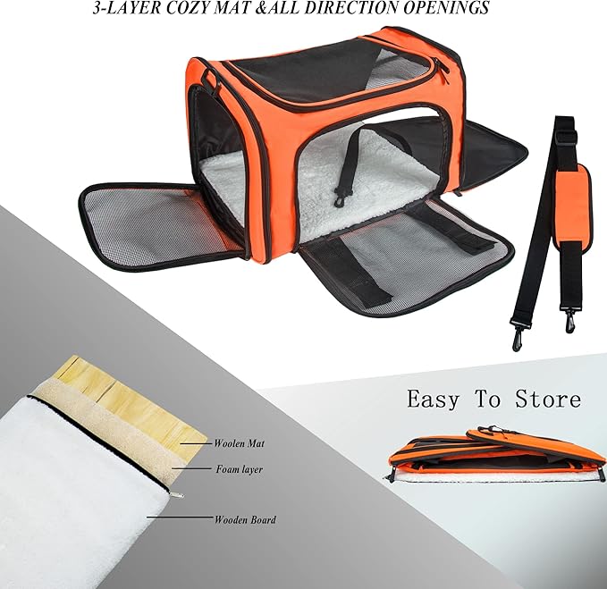 Soft Sided Carrier for Small Medium Cats Dogs,TSA Airline Approved Collapsible Travel Pet Carrier (Medium, Orange)