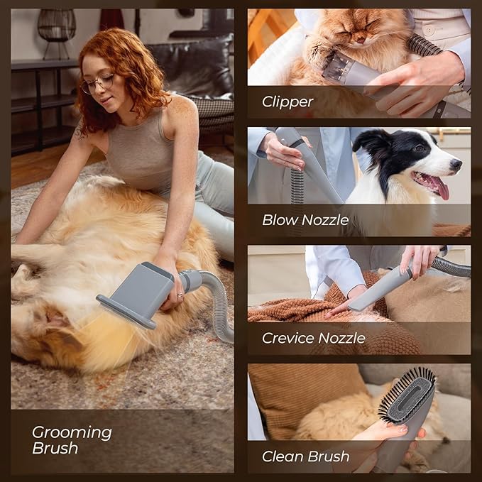 Dog Grooming Vacuum and Dryer, Pet Grooming Vacuum for Dogs with 3 Liter Canister, 15000Pa Suction Dog Vacuum for Shedding Grooming, Extra Space for Storage for 5 Grooming Kits, Grey