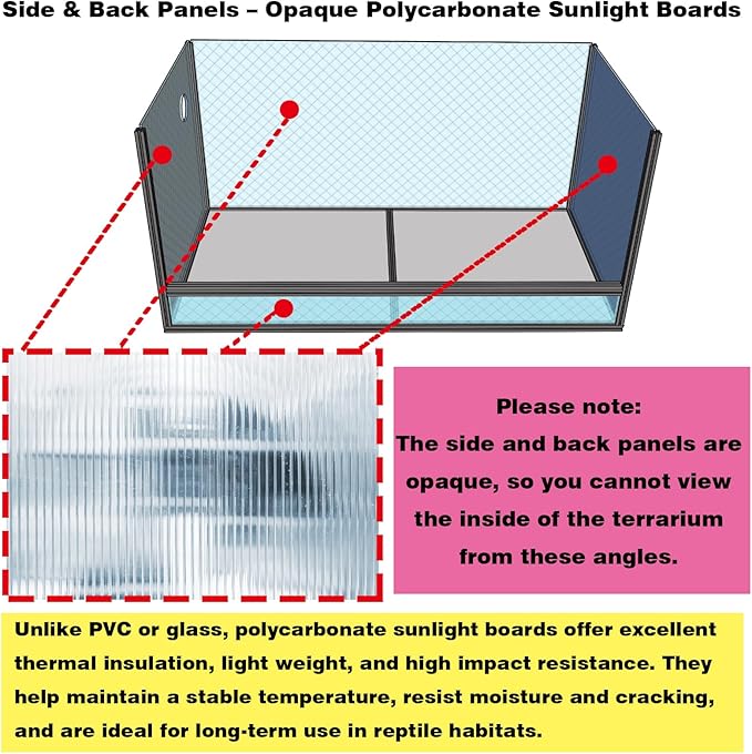 120 Gallon Bearded Dragon Tank, 48"x24"x24" (4x2x2 ft) Large Reptile Terrarium, Reptile Enclosure with Aluminum Frame, Mesh Top, Sliding Lock Doors