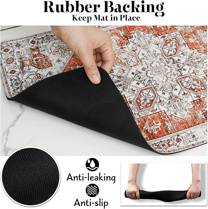 Dog Food Mats for Floors, Absorbent Quick Dry Pet Cat Food Mat, Dog Bowl Mats for Food and Water Dispenser Mat, Eco-Friendly Dog Accessories Pet Supplies 16""x24"", Vintage Orange