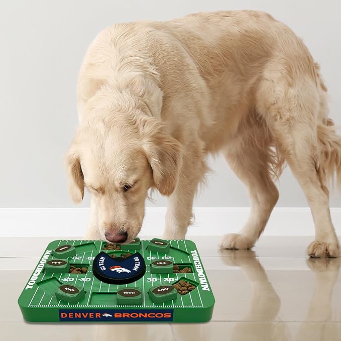 Pets First NFL Denver Broncos Large Puzzle Toy, New Size, Interactive Dog Treat & Slow Feeding Toy