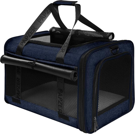 Top Load Medium Cat Carrier Privacy Curtain, American Airline Approved TSA Pet Travel Crate Suitcase Luggage Sleeve, Soft-Sided Teacup Poodle Dog Vet Bag Cage 18x11x11 Delta Under Seat Navy