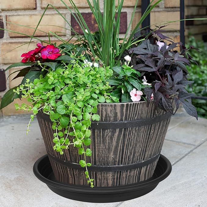 2 Pack of 25 26 inch Extra Large Plant Saucer, Extra Deep 4.2" Tray for Flower Pot, Heavy Sturdy Plant Drainage Tray for Indoors, Bird Bath Bowls, Plant Plate Water Catcher for Pots (26", Black)