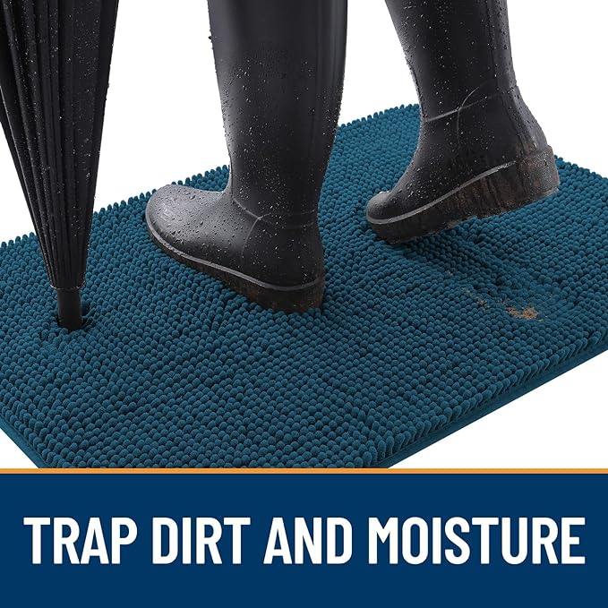 OLANLY Dog Door Mat Set 4-Piece 36x24, Absorbs Moisture and Dirt, Absorbent Non-Slip Washable Doormat, Quick Dry Chenille Mud Mat for Dogs, Entry Indoor Entryway Carpet for Inside Floor, Atlantic Blue