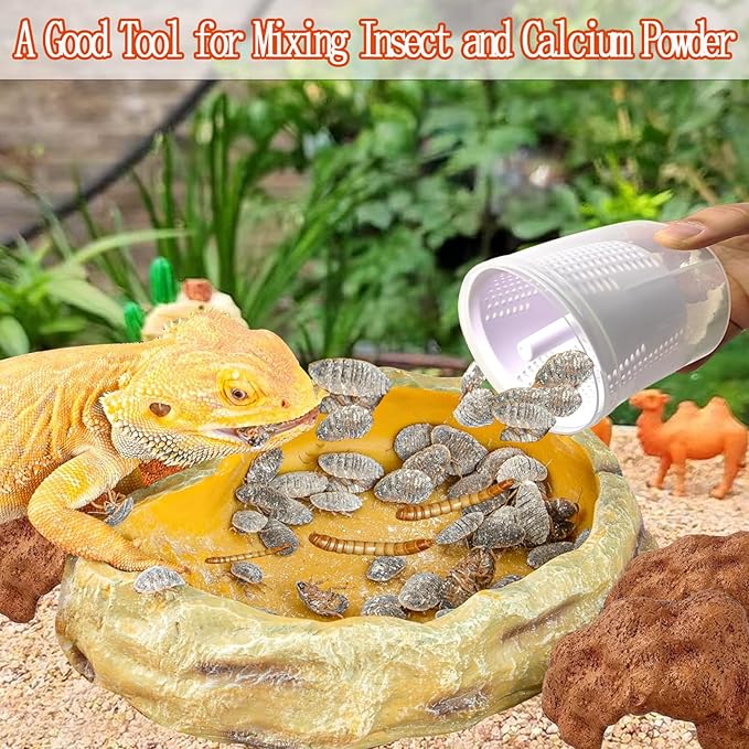 Reptile Cricket Calcium Mixer，Calcium Reptile Nutrients Shaker Bottle ， for Bearded Dragon, Geckos, Lizards, Chameleon and Snakes.,Cricket Feeder