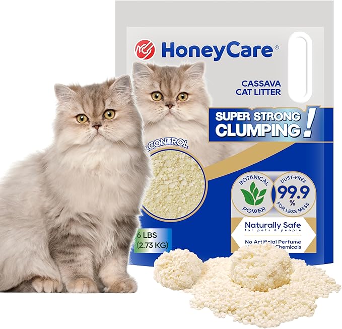 HoneyCare Cassava Cat Litter | Natural Cassava Formula | Fast Clumping & Odor Control | Low Dust & Eco-Friendly | 6 lbs