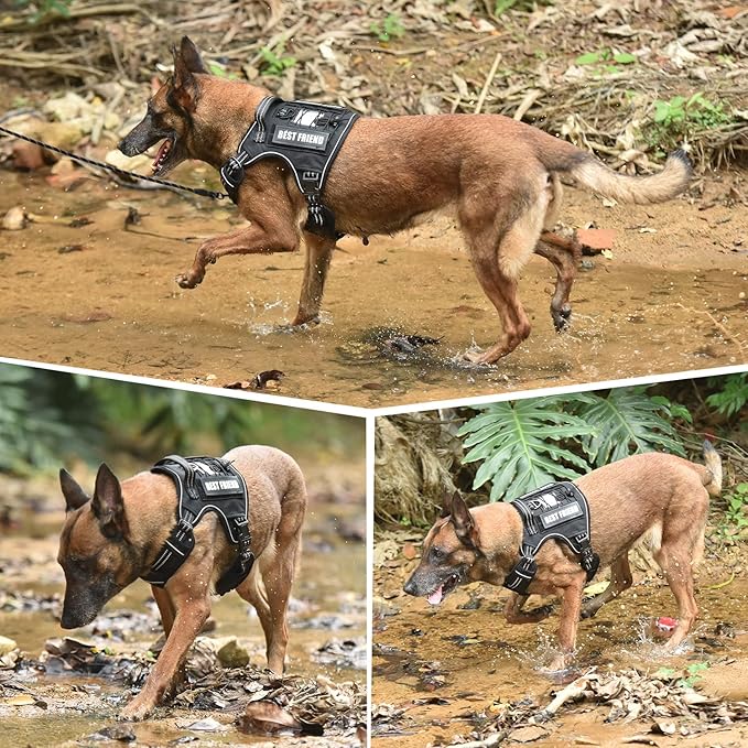 PET MARVEL Tactical Dog Harness for Large Size, No Pull Military Dog Vest with Easy Control Handle, Molle Hoop & Loop, Adjustable Reflective Reinforced Stich for Walking Training, Black