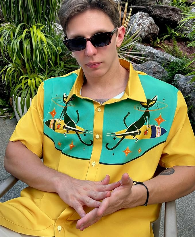 Men’s Hawaiian Shirt Western Cowboy Symmetrical Print Short Sleeve Button Down Casual Beach Holiday Summer Shirt