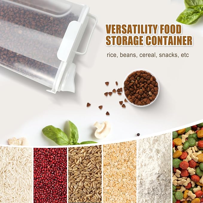 Airtight Cat Dog Food Storage Container 5-7lbs, 5 Liters Pet Dry Food Container with Large Pouring Spout, Cup and Seal Buckles, Travel Food Dispenser for Small Animals, Bird Seed, Puppy, etc.