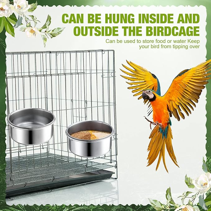 Sabary 6 Pcs Bird Feeding Dish Cups Stainless Steel Bird Bowls for Cage Parrot Food Bowl 10 Oz Birds Water Bowl for Parakeet Conure Cockatiels Lovebird Budgie Chinchilla African Greys Small Animal