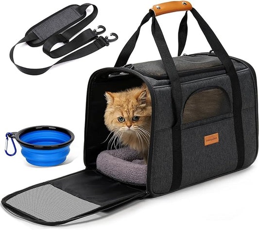Morpilot Pet Travel Carrier Bag, Soft-Sided Dog Carrier Cat Carrier Pet Carrier (18 x 12.5 x 14 Inches), for Large Cats and Medium Puppies, w/Locking Safety Zippers, Foldable Bowl