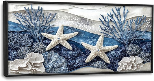 Large Starfish Nautical Wall Art for Living Room, Ocean Canvas Oversized Wall Decor, Sea Animal Modern Framed Pictures Painting Print Artwork for Bedroom Office 60"L x 30"W