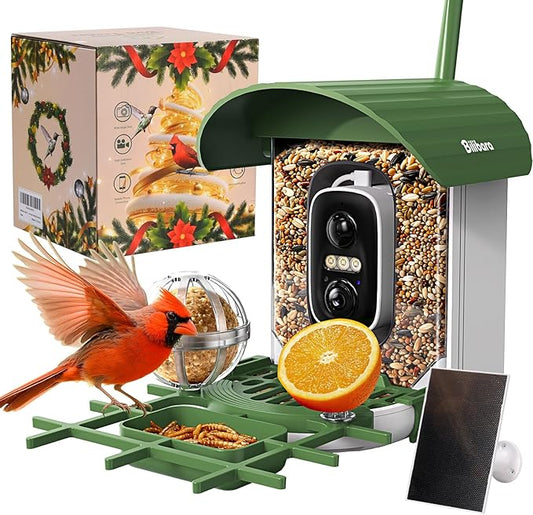 Bird Feeder with Camera, 10000 AI Smart Bird Feeders Solar Powered, 2.4G WiFi, 2K HD and Instant Alerts, Outdoors Squirrel Proof Birds Feeder, Ideal for Parents, Lovers(Green)
