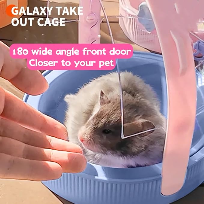 TUTU&LELE Small Animal Carrier, Travel Carry-Out Cage with Warm Plush Pads and Water Bottle can be Carried Both by Hand and Crossbody, Suitable for Dwarf Hamsters, Mice, Hamsters (Pink)