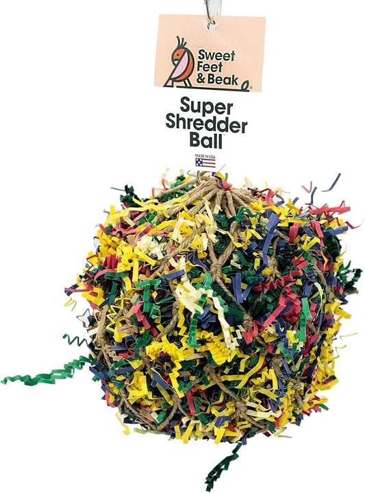 Sweet Feet and Beak Super Shredder Ball - Bird Cage Accessories to Keep Your Bird Busy Foraging for Hidden Treasures - Non-Toxic, Easy to Install Bird Foraging Toys for Small Sized Birds - 3 Inch
