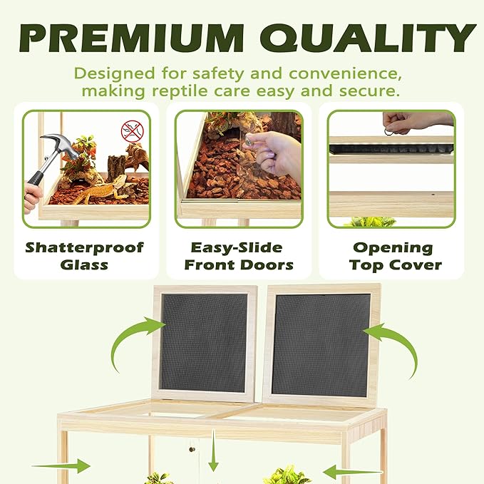 Prolee Bearded Dragon Tank with Leg,Tempered Glass Lizard Tanks and Reptile Enclosure,Up to 78 Gallon Reptile Tank with Metal Mesh and Lockable Door for Spacious Snakes and Chameleon(Oak,24inch)