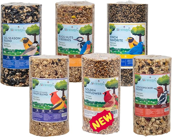 JCs Wildlife 6 Pack Premium Bird Seed Blend Small Cylinder with Hole Variety Pack