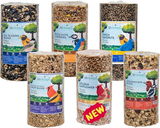 JCs Wildlife 6 Pack Premium Bird Seed Blend Small Cylinder with Hole Variety Pack
