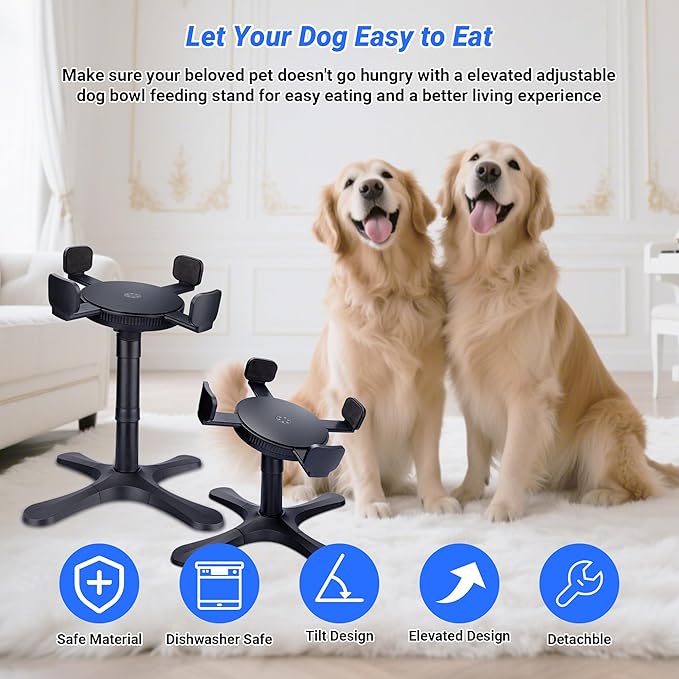 Dog Bowls,Elevated Adjustable Dog Bowl Stand with 3 Heights & Tilted Feeding Design, Raised Stand Compatible with Medium & Large Breeds(Without Bowl 1 Pack)