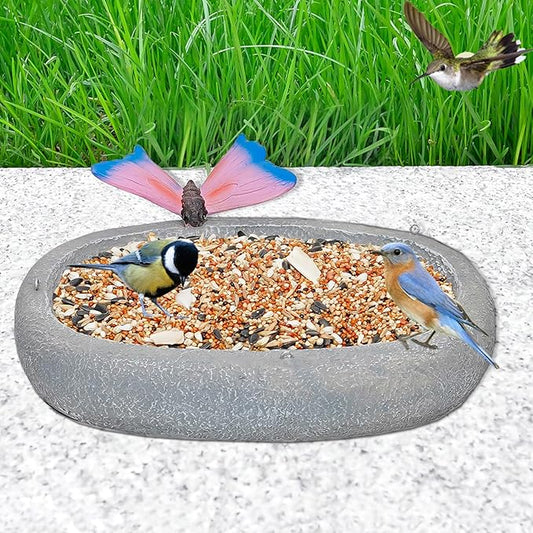 Bird Bath for Outside, Hanging Bird Water Feeder Bowl with Vintage Butterfly Statue, Outdoor Resin Birdfeeder Birdbath for Garden Yard Patio Decor (Ellipses+Butterfly)