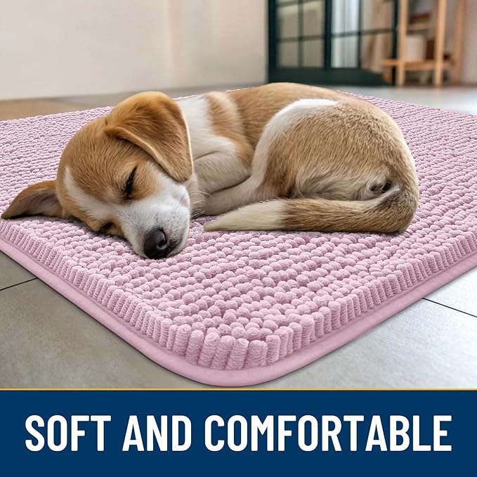 Smiry Dog Door Mat for Muddy Paws 30x20, Absorbs Moisture and Dirt Doormat, Non-Slip Washable Quick Dry Chenille Front Door Mat Indoor Entrance, Entryway Carpet for Inside Floor, Dusty Rose