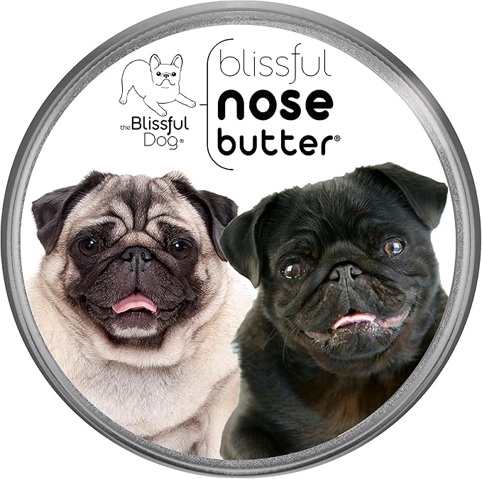 The Blissful Dog Pug Duo Nose Butter for Dry, Cracked Skin, Lick-Safe Dog Nose Balm with Moisturizing Shea Butter, Almond, Olive, and Essential Oils, Pet Supplies, Uncented, 1 oz.