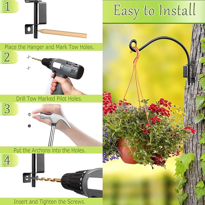 Swivel Bird Feeder Hanger Hook: Swivel Hanging Plant Bracket Outdoor - Wall Mount Hanging Hook for Bird Feeder 12-Inch