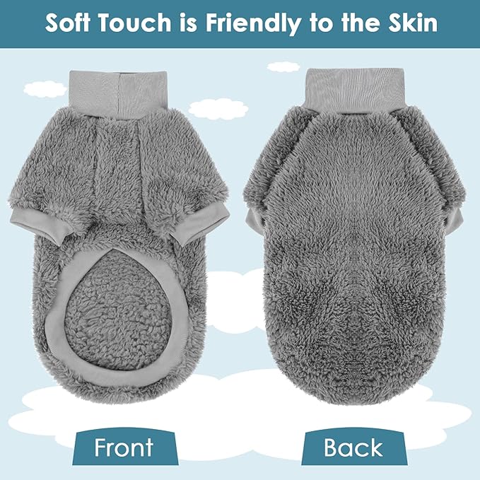 SUNFURA Sphynx Cat Sweater, Hairless Cats Turtleneck Pullover Kitten Sweaters for Cats Only, Warm and Soft Cat Pajamas Shirt with Sleeves Pet Winter Clothes Fleece Jumpsuit for Puppy, Grey M