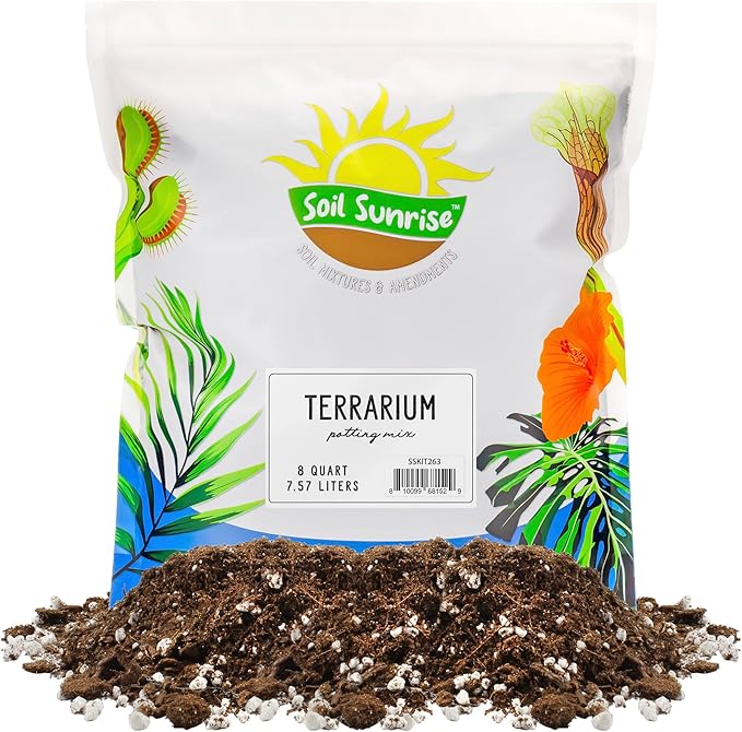 Soil Sunrise Terrarium Potting Soil Mix (8 Quarts) w/Blended Filtering Charcoal Custom Made for Terrariums