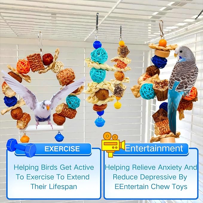 Parakeet Swing Toys,Bird Cage Hanging Chewing Toys,Natural Bird Parrot Toys for Budgerigar Conure Cockatiel Lovebirds Finches