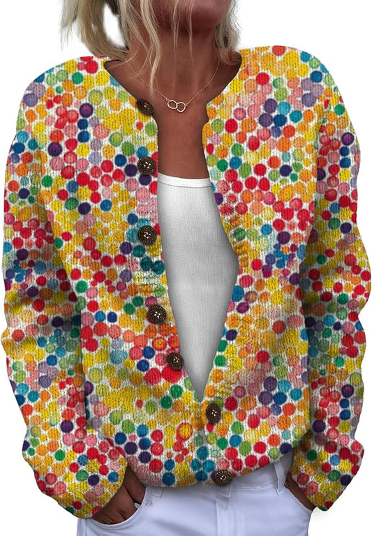 Women Sweaters Cardigan Fashion Long Sleeve Crewneck Sweaters Button Chunky Outerwear Fall Winter Casual Wear