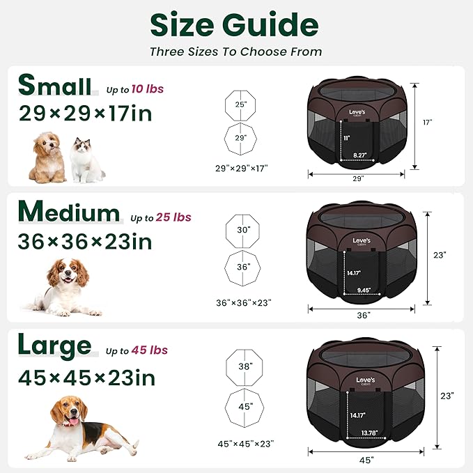 Love's cabin Pet Puppy Dog Playpen, Medium Dog Tent Crates Cage Indoor/Outdoor, Portable Playpen for Cat, Foldable Pop Up Dog Kennel Playpen with Carring Case, Removable Zipper Top, Brown