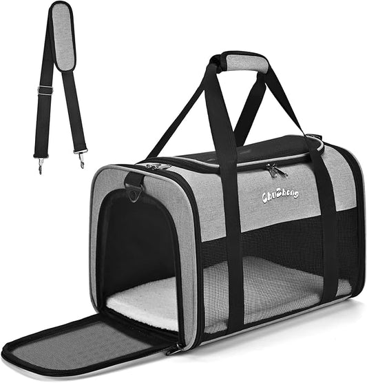 Airline Approved Pet Carrier for Cats & Small Dogs (Up to 18 Lbs) - Soft Sided Travel Carrier with Washable Pad (Grey)