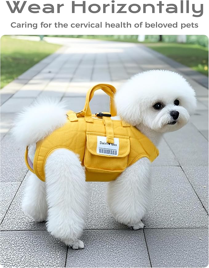 Dog Carry Sling for Small Dogs, Full Body Sling with Handle, Hands Free Shoulder Carrier for Senior Dogs Joint Injuries, Joint Injuries, Up and Down Stairs (Yellow,S, 5.5~8.8 lbs)