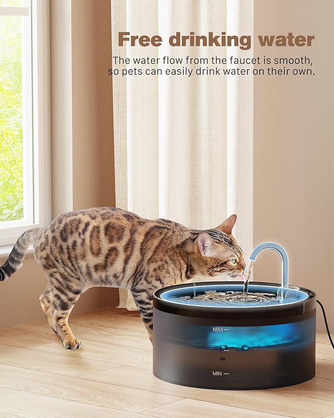 Cat Water Fountain: 108oz/3.2L Cat Fountain Super Silent Pet Drinking Dispenser - Water Fountains for Kitty Indoor - Quiet Pump and Faucet Design - Suitable for Cats and Dogs - BEMOONY
